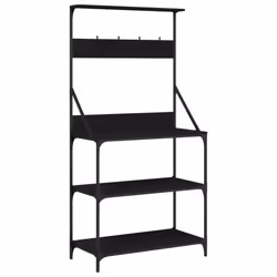 vidaXL Baker's Rack with Hooks 4-Tier Kitchen Microwave Stand Engineered Wood - black