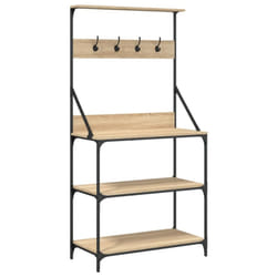 vidaXL Baker's Rack with Hooks 4-Tier Kitchen Microwave Stand Engineered Wood - sonoma oak