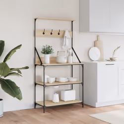 vidaXL Baker's Rack with Hooks 4-Tier Kitchen Microwave Stand Engineered Wood - sonoma oak