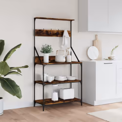 vidaXL Baker's Rack with Hooks 4-Tier Kitchen Microwave Stand Engineered Wood - smoked oak