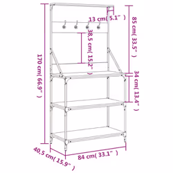 vidaXL Baker's Rack with Hooks 4-Tier Kitchen Microwave Stand Engineered Wood - smoked oak - Additional view 9