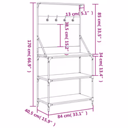 vidaXL Baker's Rack with Hooks 4-Tier Kitchen Microwave Stand Engineered Wood - grey sonoma