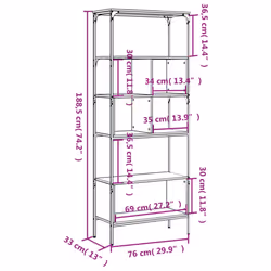 vidaXL Bookcase 5-Tier Bookshelf Storage Rack Side Cabinet Engineered Wood - grey sonoma - Additional view 10