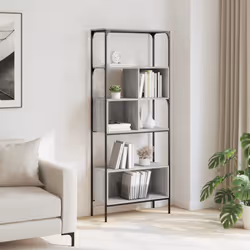 vidaXL Bookcase 5-Tier Bookshelf Storage Rack Side Cabinet Engineered Wood - grey sonoma