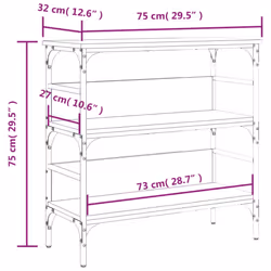 vidaXL Console Table End Table Living Room Hallway Side Table Engineered Wood - grey sonoma, 75 x 32 x 75 cm