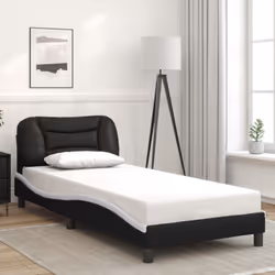 vidaXL Bed Frame with Headboard Black and White 135x190 cm Double Faux Leather - black and white, single