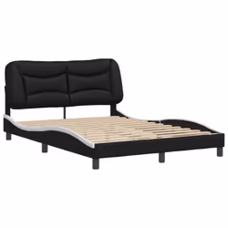 vidaXL Bed Frame with Headboard Black and White 135x190 cm Double Faux Leather - black and white, 4ft6 double