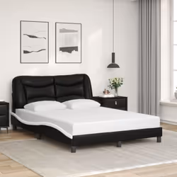 vidaXL Bed Frame with Headboard Black and White 135x190 cm Double Faux Leather - black and white, 4ft6 double