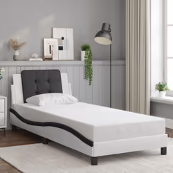 vidaXL Bed Frame with Headboard Bed Base Bedstead White 80x200 cm Faux Leather - white and black, 80 x 200 cm - Additional view 2