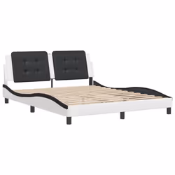 vidaXL Bed Frame with Headboard Bed Black and White 120x200 cm Faux Leather - white and black, 160 x 200 cm - Additional view 2