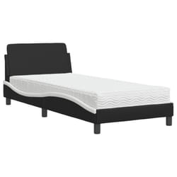 vidaXL Bed with Mattress Bed Base Mattress Foundation Bedstead Faux Leather - black and white