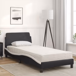 vidaXL Bed with Mattress Bed Base Mattress Foundation Bedstead Faux Leather - black and white