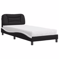 vidaXL Bed with Mattress Bedstead Bed Base Mattress Foundation Faux Leather - black and white