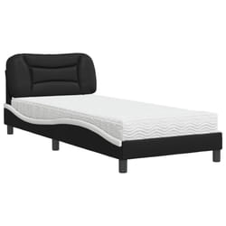 vidaXL Bed with Mattress Bedstead Bed Base Mattress Foundation Faux Leather - black and white
