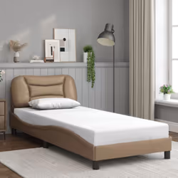 vidaXL Bed Frame with LED Lights Bed Base Mattress Foundation Faux Leather - cappuccino, 90 x 190 cm - Additional view 4
