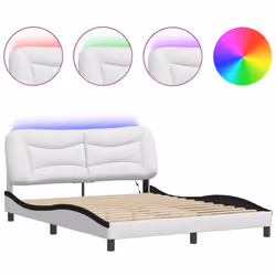 vidaXL Bed Frame with LED Lights Bed White and Black 160x200 cm Faux Leather