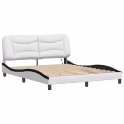 vidaXL Bed Frame with LED Lights Bed White and Black 160x200 cm Faux Leather