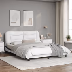 vidaXL Bed Frame with LED Lights Bed White and Black 160x200 cm Faux Leather - Additional view 4