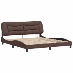 vidaXL Bed Frame with LED Lights Brown 180x200 cm Super King Faux Leather