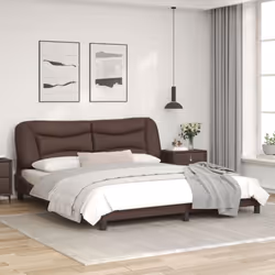 vidaXL Bed Frame with LED Lights Brown 180x200 cm Super King Faux Leather - Additional view 4
