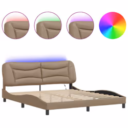 vidaXL Bed Frame with LED Lights Cappuccino 180x200 cm Super King Faux Leather