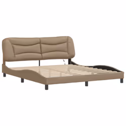 vidaXL Bed Frame with LED Lights Cappuccino 180x200 cm Super King Faux Leather