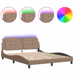 vidaXL Bed Frame with LED Lights Black 180x200 cm Super King Faux Leather - cappuccino, 160 x 200 cm