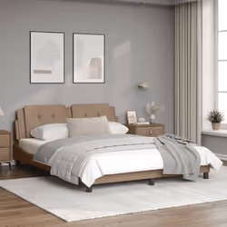 vidaXL Bed Frame with LED Lights Black 180x200 cm Super King Faux Leather - cappuccino, 160 x 200 cm - Additional view 4