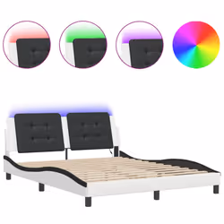 vidaXL Bed Frame with LED Lights Black 180x200 cm Super King Faux Leather - white and black, 160 x 200 cm