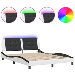 vidaXL Bed Frame with LED Lights Black 180x200 cm Super King Faux Leather - white and black, 160 x 200 cm