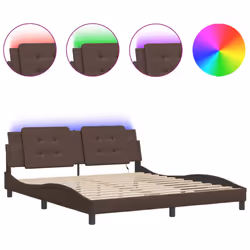 vidaXL Bed Frame with LED Lights Black 180x200 cm Super King Faux Leather - brown, 180 x 200 cm