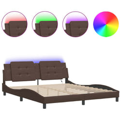 vidaXL Bed Frame with LED Lights Black 180x200 cm Super King Faux Leather - brown, 180 x 200 cm
