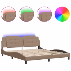 vidaXL Bed Frame with LED Lights Black 180x200 cm Super King Faux Leather - cappuccino, 180 x 200 cm