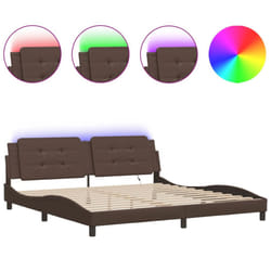 vidaXL Bed Frame with LED Lights Home Bed Base Black 200x200 cm Faux Leather - brown, 200 x 200 cm