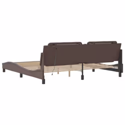 vidaXL Bed Frame with LED Lights Home Bed Base Black 200x200 cm Faux Leather - brown, 200 x 200 cm - Additional view 8