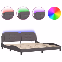 vidaXL Bed Frame with LED Lights Home Bed Base Black 200x200 cm Faux Leather - grey, 200 x 200 cm