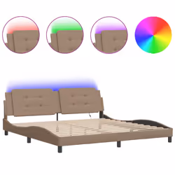 vidaXL Bed Frame with LED Lights Home Bed Base Black 200x200 cm Faux Leather - cappuccino, 200 x 200 cm