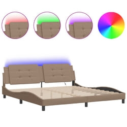 vidaXL Bed Frame with LED Lights Home Bed Base Black 200x200 cm Faux Leather - cappuccino, 200 x 200 cm