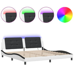 vidaXL Bed Frame with LED Lights Home Bed Base Black 200x200 cm Faux Leather - white and black, 200 x 200 cm