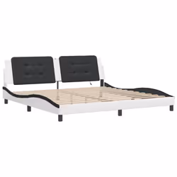 vidaXL Bed Frame with LED Lights Home Bed Base Black 200x200 cm Faux Leather - white and black, 200 x 200 cm