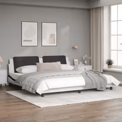 vidaXL Bed Frame with LED Lights Home Bed Base Black 200x200 cm Faux Leather - white and black, 200 x 200 cm - Additional view 4