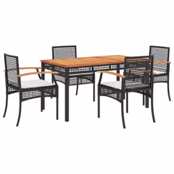 vidaXL Garden Dining Set 5 Piece with Cushions Outdoor Chair Black Poly Rattan