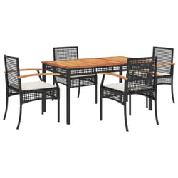 vidaXL Garden Dining Set 5 Piece with Cushions Outdoor Chair Black Poly Rattan