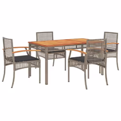 vidaXL Garden Dining Set 5 Piece with Cushions Outdoor Chair Grey Poly Rattan