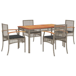 vidaXL Garden Dining Set 5 Piece with Cushions Outdoor Chair Grey Poly Rattan