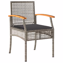 vidaXL Garden Dining Set 5 Piece with Cushions Outdoor Chair Grey Poly Rattan - Additional view 4