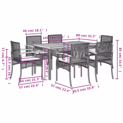 vidaXL Garden Dining Set 7 Piece with Cushions Outdoor Chair Grey Poly Rattan