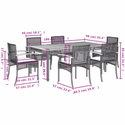 vidaXL Garden Dining Set 7 Piece with Cushions Outdoor Chair Grey Poly Rattan