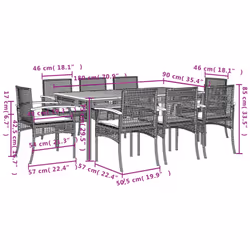 vidaXL Garden Dining Set 9 Piece with Cushions Outdoor Chair Grey Poly Rattan