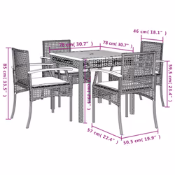 vidaXL Garden Dining Set 5 Piece with Cushions Outdoor Chair Beige Poly Rattan - Additional view 3